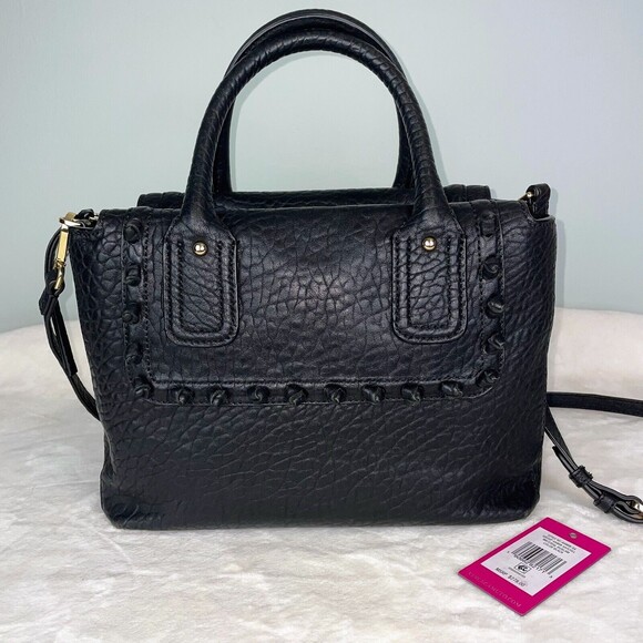 Vince Camuto Axmin Satchel Black Bublam Leather Crossbody Top Handle Bag Purse - Picture 1 of 12